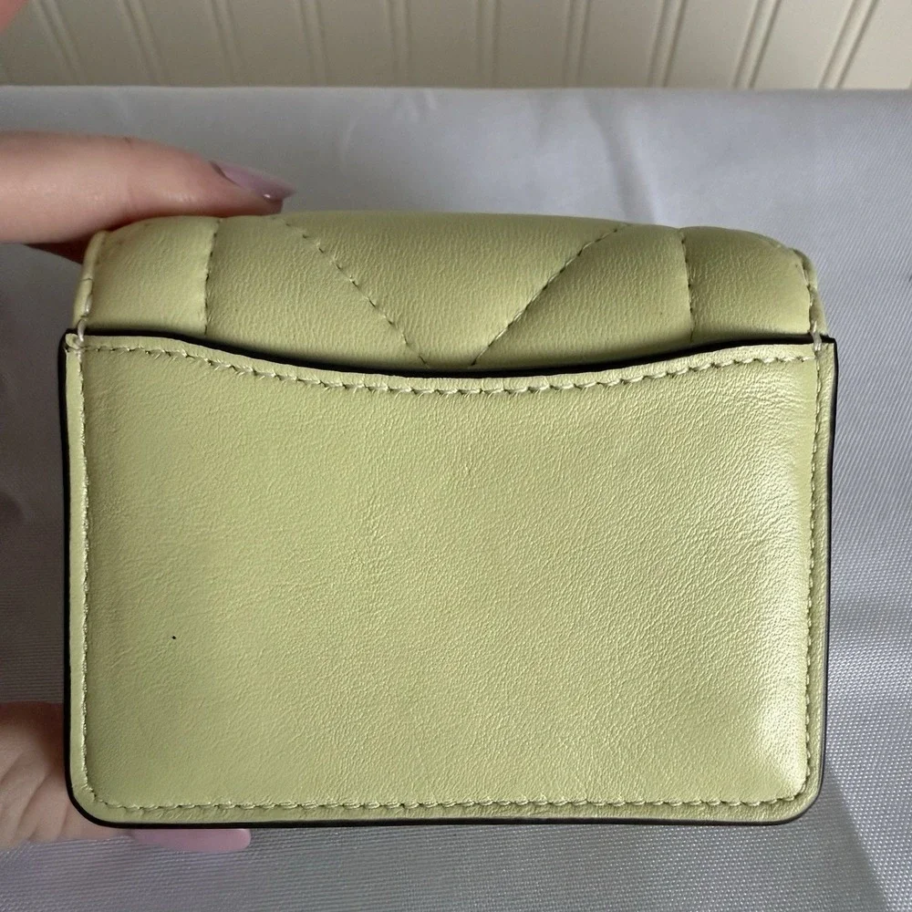 Coach Mini Wallet On A Chain With Puffy Diamond Quilting Light Lime Green Silver